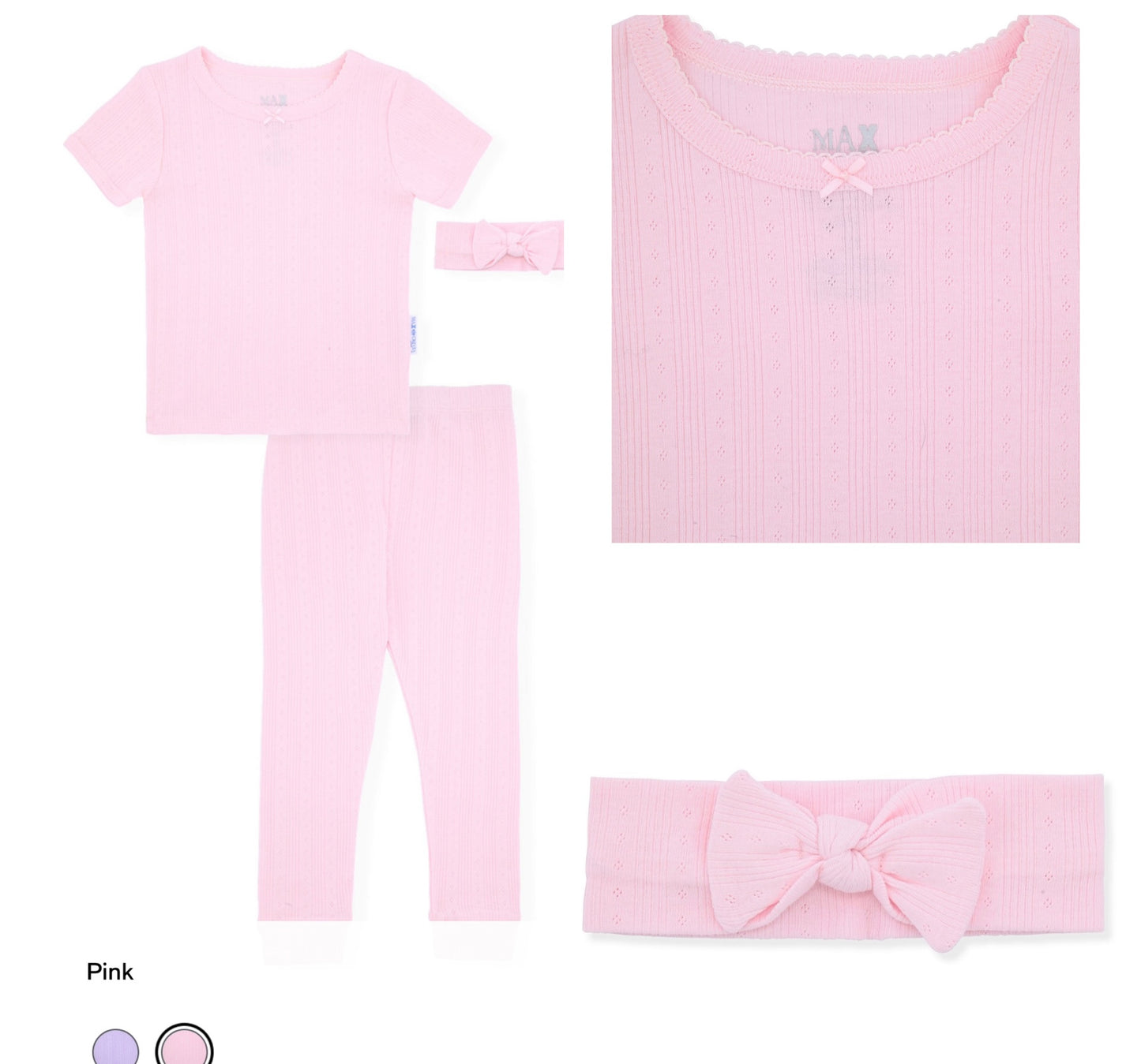 Baby & Toddler Girls 2 Pajama Sets Bundle (18M) š Pink & Purple | Soft Pointelle Cotton + Headband | SALE