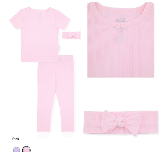 Baby & Toddler Girls 2 Pajama Sets Bundle (18M) ๐ Pink & Purple | Soft Pointelle Cotton + Headband | SALE